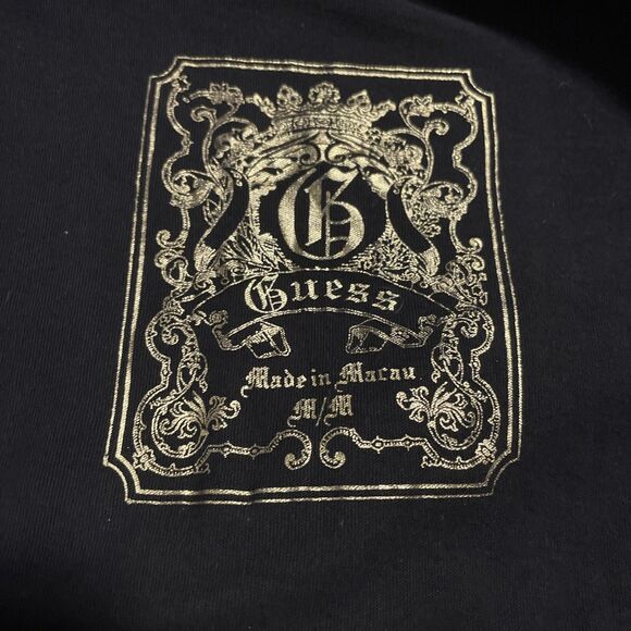 Vintage‎ Guess Shirt Leopard Print Logo Beads Sequins Bling Y2K Top Black Medium - Picture 8 of 9